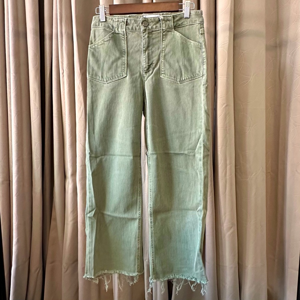 Paige High Waist Cropped Nellie Stretch Jeans, Olive Green, Size 27